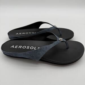 Aerosoles Blue Denim Comfort Fisher Round Toe Flex Thong Sandals NWOB 7